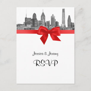 Philadelphia Silhouet Etch BW Rood RSVP 1 Uitnodiging Briefkaart