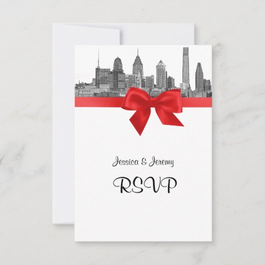 Philadelphia Silhouet Etch BW Rood RSVP #2 Kaartje (Voorkant)