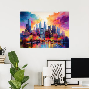 Philadelphia Silhouet Kleurrijke Stedelijke Kunst Poster