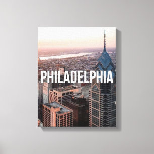 Philadelphia Silhouet Luchtfoto Typografie Stedeli Canvas Afdruk