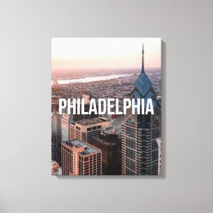 Philadelphia Silhouet Luchtfoto Typografie Stedeli Canvas Afdruk
