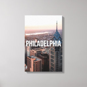 Philadelphia Silhouet Luchtfoto Typografie Stedeli Canvas Afdruk