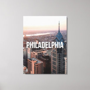 Philadelphia Silhouet Luchtfoto Typografie Stedeli Canvas Afdruk