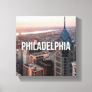 Philadelphia Silhouet Luchtfoto Typografie Stedeli Canvas Afdruk