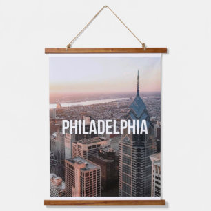 Philadelphia Silhouet Luchtfoto Typografie Stedeli Hangend Wandkleed