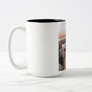 Philadelphia Silhouet Luchtfoto Typografie Stedeli Tweekleurige Koffiemok
