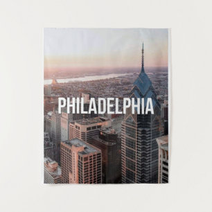 Philadelphia Silhouet Luchtfoto Typografie Stedeli Wandkleed