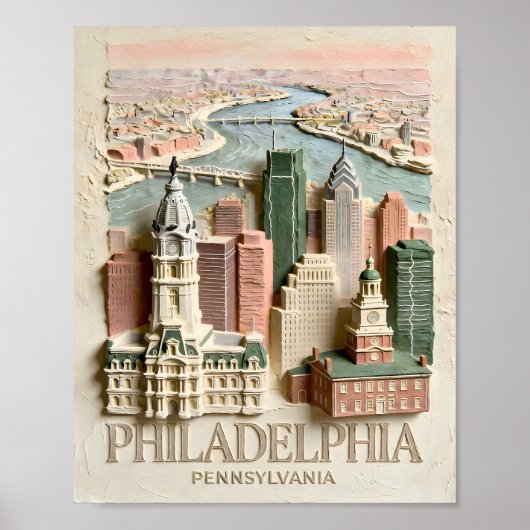 Philadelphia Silhouet Moderne Gestuctuurde Stadsge Poster (Voorkant)