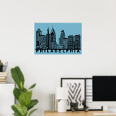 Philadelphia Silhouet van de Stad  Poster (Thuiskantoor)