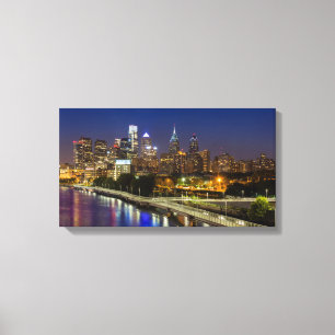 Philadelphia Skyline bij nacht Canvas Afdruk