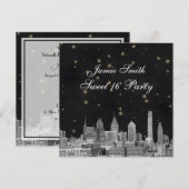 Philadelphia Skyline Black Gold Star Sweet 16 Kaart (Voorkant / Achterkant)