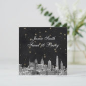 Philadelphia Skyline Black Gold Star Sweet 16 Kaart (Staand voorkant)