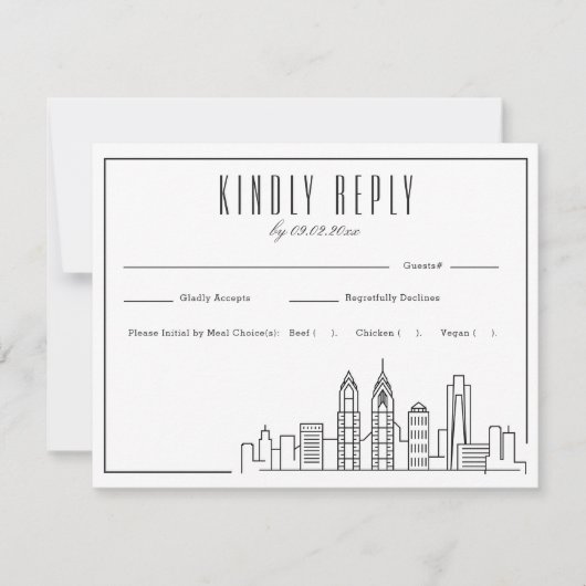 Philadelphia Skyline | Bruiloft RSVP + Maaltijd ke Kaartje (Voorkant)
