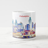 Philadelphia Skyline Color Sketch Jumbo Mok (Voorkant)