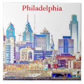 Philadelphia Skyline Color Sketch Tile Tegeltje (Voorkant)
