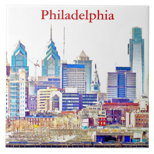 Philadelphia Skyline Color Sketch Tile Tegeltje (Voorkant)
