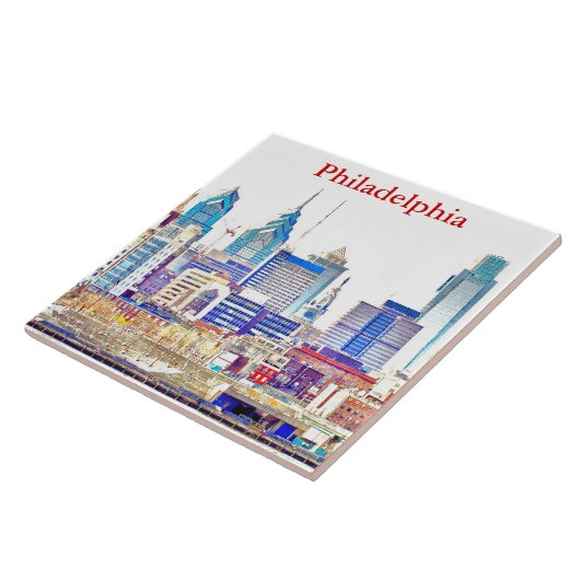 Philadelphia Skyline Color Sketch Tile Tegeltje (Zijkant)