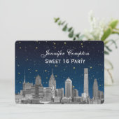 Philadelphia Skyline Etch Blauw Sterrenzoet 16 H Kaart (Staand voorkant)