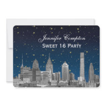 Philadelphia Skyline Etch Blauw Sterrenzoet 16 H