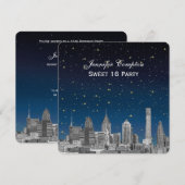 Philadelphia Skyline Etch Blauw Sterrenzoet 16 H Kaart (Voorkant / Achterkant)