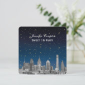 Philadelphia Skyline Etch Blauw Sterrenzoet 16 H Kaart (Staand voorkant)