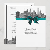 Philadelphia Skyline Etch BW Blauwgroen V-Vrijgeze Kaart (Voorkant / Achterkant)