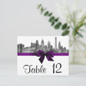 Philadelphia Skyline Etch BW Paars Table Number Briefkaart (Staand voorkant)