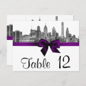 Philadelphia Skyline Etch BW Paars Table Number Briefkaart (Voorkant / Achterkant)