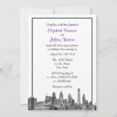 Philadelphia Skyline Etch BW Paarse V Bruiloft Kaart (Achterkant)