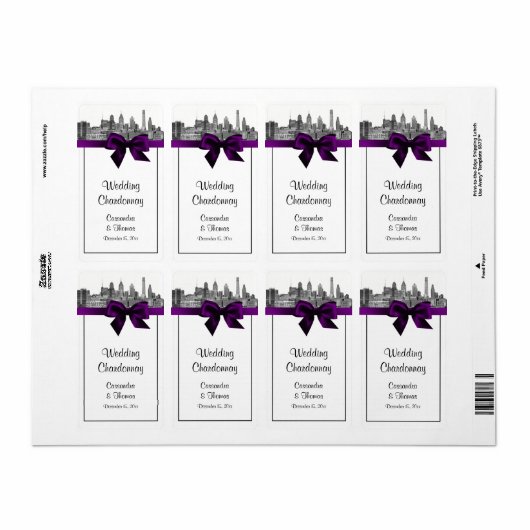 Philadelphia Skyline Etch BW Paarse Wijn Label (Full Sheet)