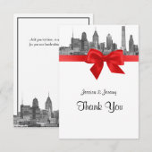Philadelphia Skyline Etch BW Red Dank u Bedankkaart (Voorkant / Achterkant)