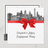 Philadelphia Skyline Etch BW Red Engagement Party Kaart (Voorkant / Achterkant)