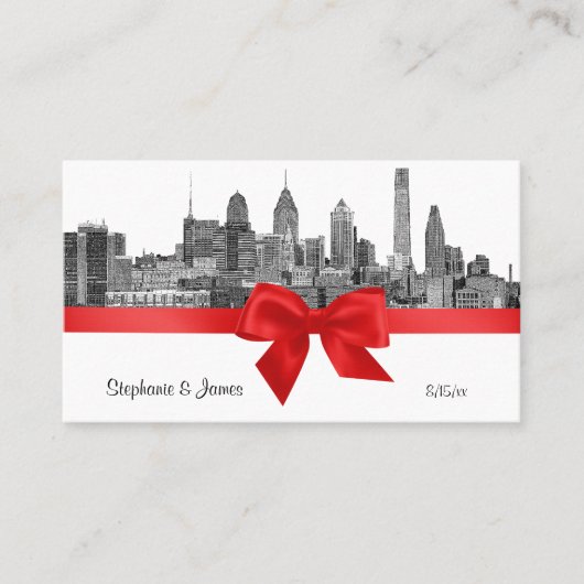Philadelphia Skyline Etch BW Red Escort-kaarten Plaatskaartje (Voorkant)