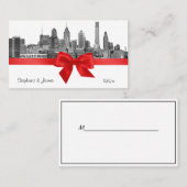 Philadelphia Skyline Etch BW Red Place Cards #2 Plaatskaartje (Voorkant / Achterkant)
