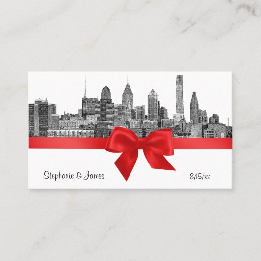 Philadelphia Skyline Etch BW Red Place Cards #2 Plaatskaartje (Voorkant)