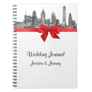 Philadelphia Skyline Etch BW Red Planner Journal Notitieboek