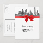 Philadelphia Skyline Etch BW Red RSVP 1 Uitnodiging Briefkaart (Voorkant / Achterkant)
