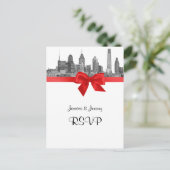 Philadelphia Skyline Etch BW Red RSVP 1 Uitnodiging Briefkaart (Staand voorkant)