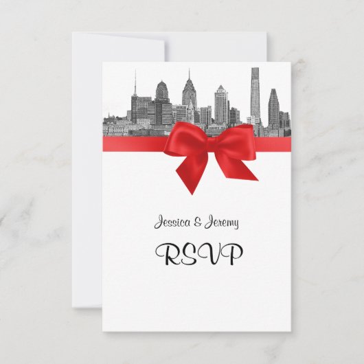 Philadelphia Skyline Etch BW Red RSVP Menu (Voorkant)