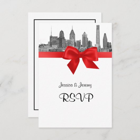 Philadelphia Skyline Etch BW Red RSVP Menu (Voorkant / Achterkant)