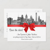 Philadelphia Skyline Etch BW Red Save the Date Aankondigingskaart (Voorkant / Achterkant)