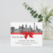 Philadelphia Skyline Etch BW Red Save the Date Aankondigingskaart (Staand voorkant)