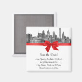 Philadelphia Skyline Etch BW Red Save the Date Magneet (Voorkant / Achterkant)