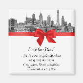 Philadelphia Skyline Etch BW Red Save the Date Magneet (Voorkant)