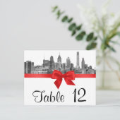 Philadelphia Skyline Etch BW Red Table Number Briefkaart (Staand voorkant)