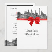 Philadelphia Skyline Etch BW Red V Vrijgezellenfee Kaart (Voorkant / Achterkant)