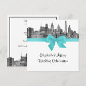 Philadelphia Skyline Etch BW Robin Ei Blu Bruiloft Kaart (Voorkant / Achterkant)
