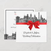 Philadelphia Skyline Etch BW Rode bruiloft Kaart (Voorkant / Achterkant)