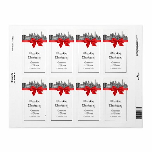 Philadelphia Skyline Etch BW Rode Wijn Label (Full Sheet)