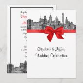 Philadelphia Skyline Etch BW Rood V Bruiloft Kaart (Voorkant / Achterkant)